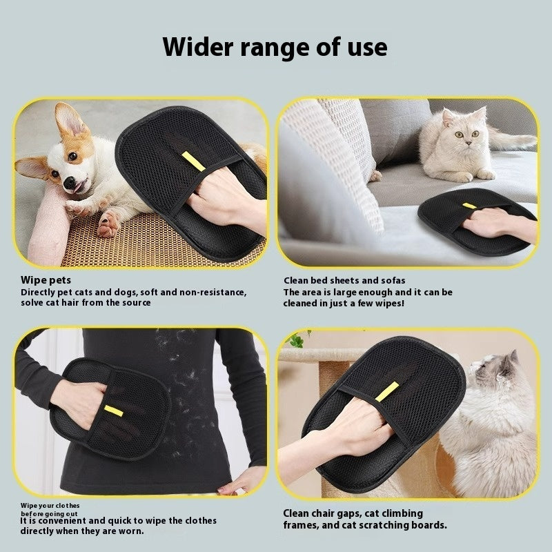 FurLift mitt removing loose hair from a pet, clothing, and upholstery