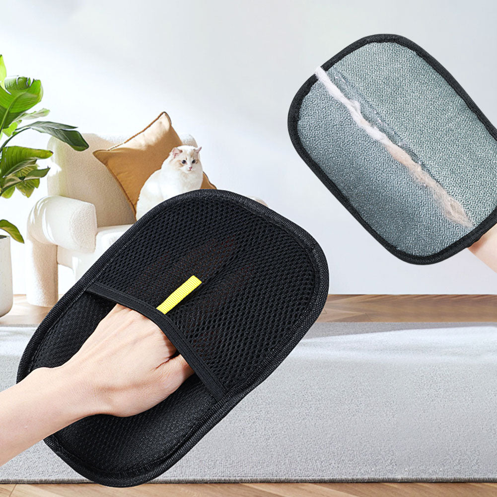 Dual-sided black FurLift grooming mitt with grey hair-removal surface
