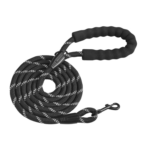 Black Paw Haven reflective rope dog leash with padded handle and swivel clasp