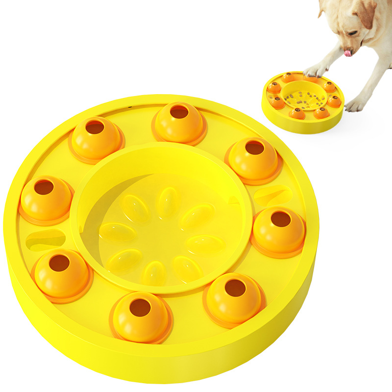 Yellow Houndrise Spin & Seek Puzzle Feeder with centre slow-feeding bowl