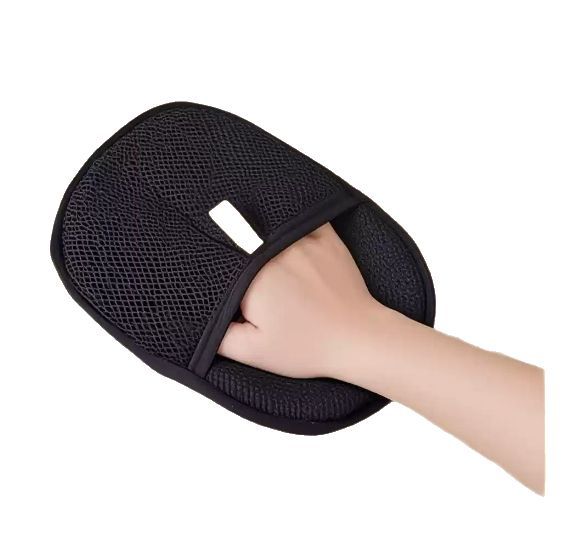 Black FurLift grooming mitt with breathable mesh hand pocket