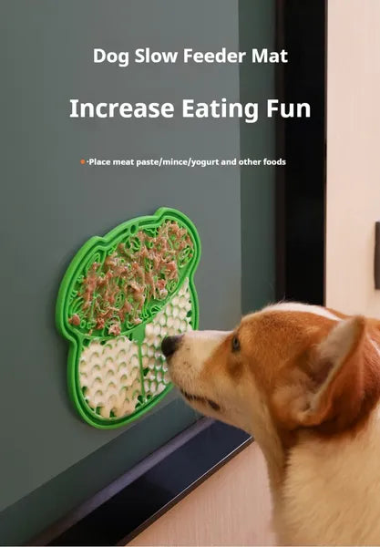 Green Paw Haven suction lick mat in use by a dog