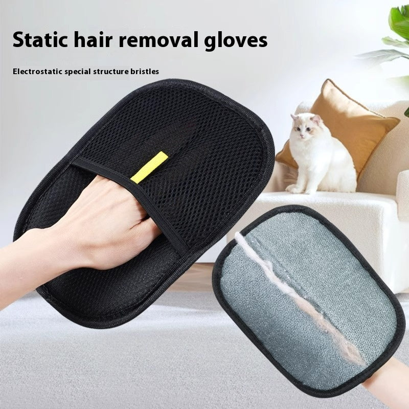 FurLift grooming mitt with loose hair collected on textured surface