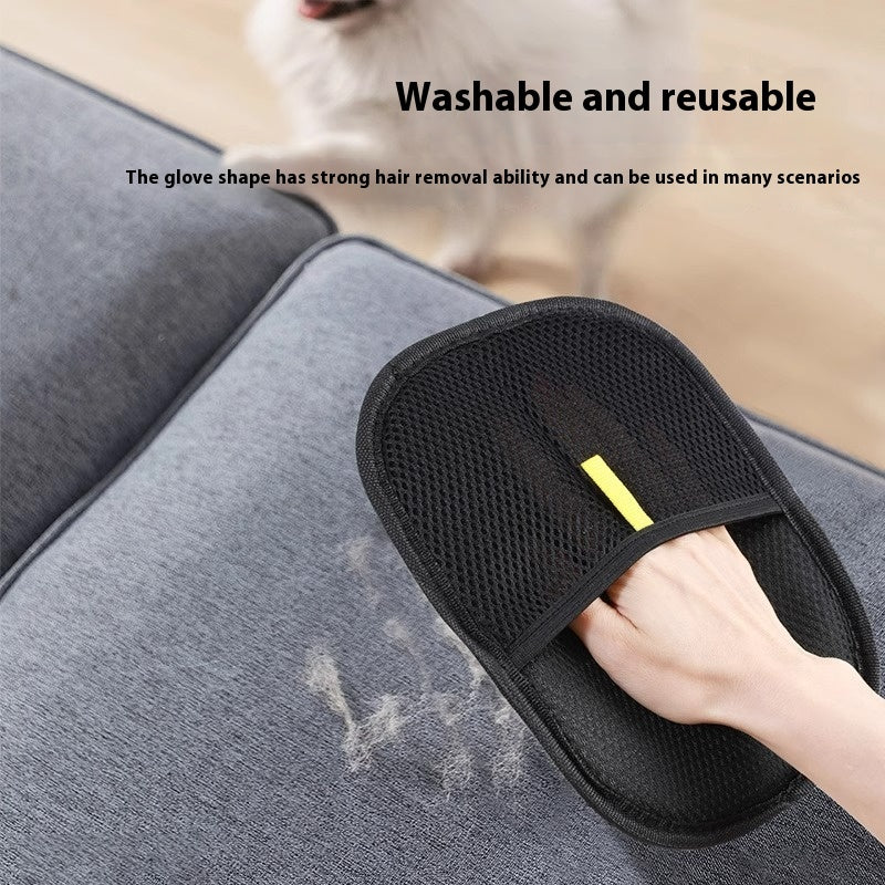 Washable FurLift grooming mitt removing pet hair from sofa upholstery