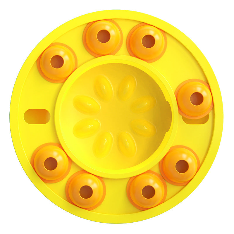 Top view of the yellow Houndrise Spin & Seek Puzzle Feeder