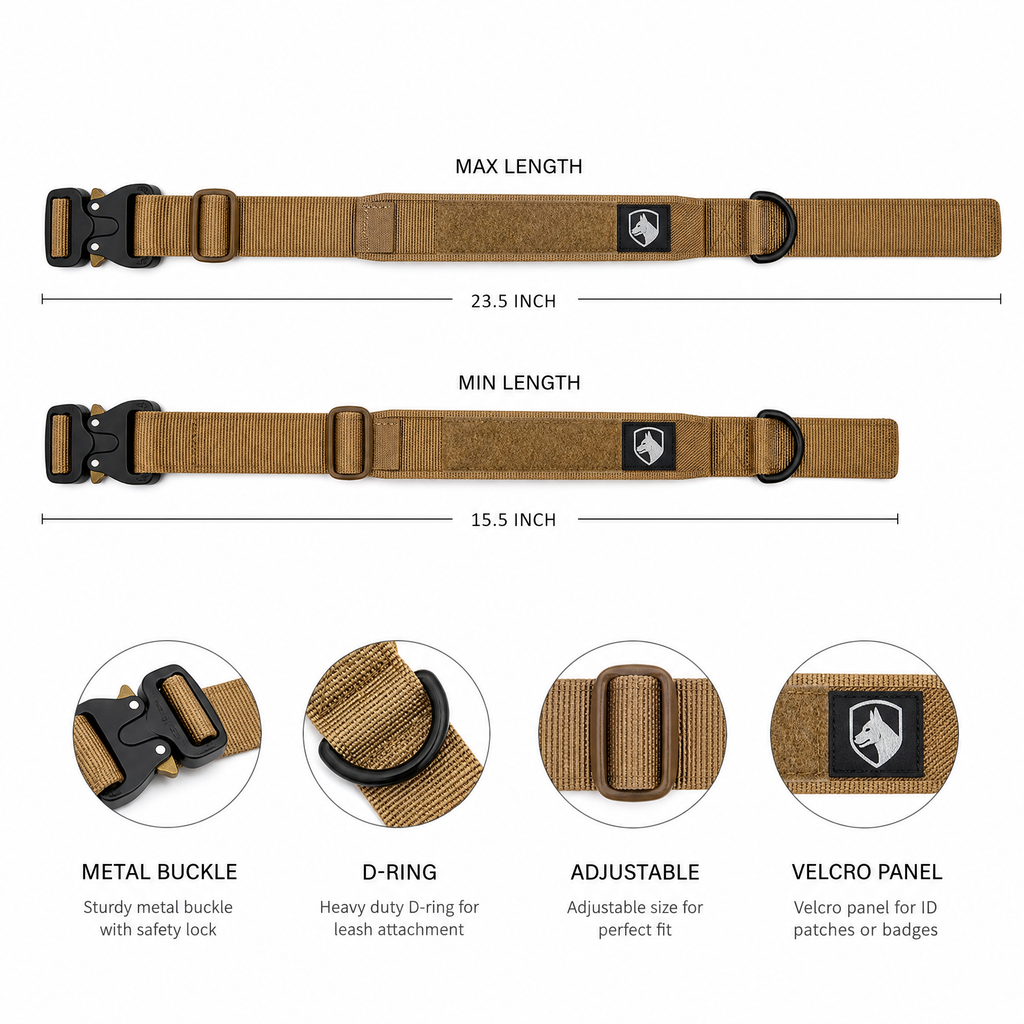 TrailGuard tactical collar size range from 15.5 to 23.5 inches